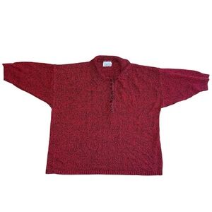 Vintage Red Black Sweater 3/4 sleeve - acrylic